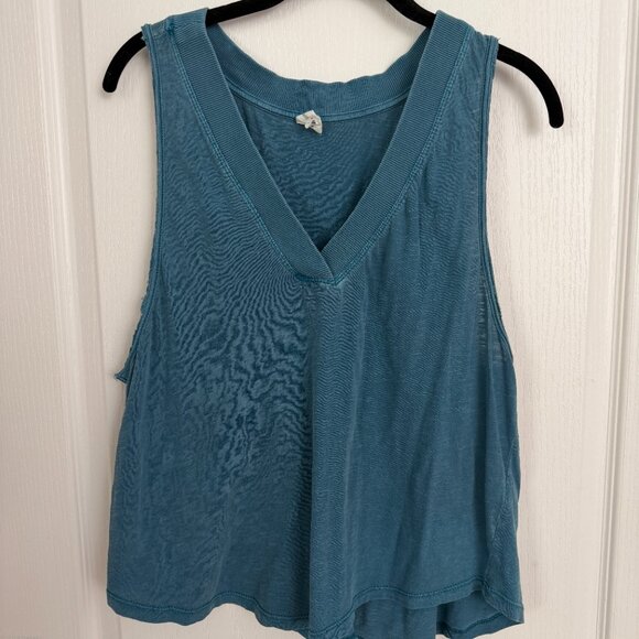 Anthropologie Daily Practice 100% Cotton V Neck Teal Blue Tank Top Size Medium - Picture 3 of 11